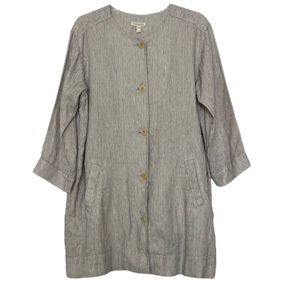 Eileen Fisher 100% Organic Linen Slub Pinstriped Long Sleeve Jacket Petite Large - Picture 11 of 11